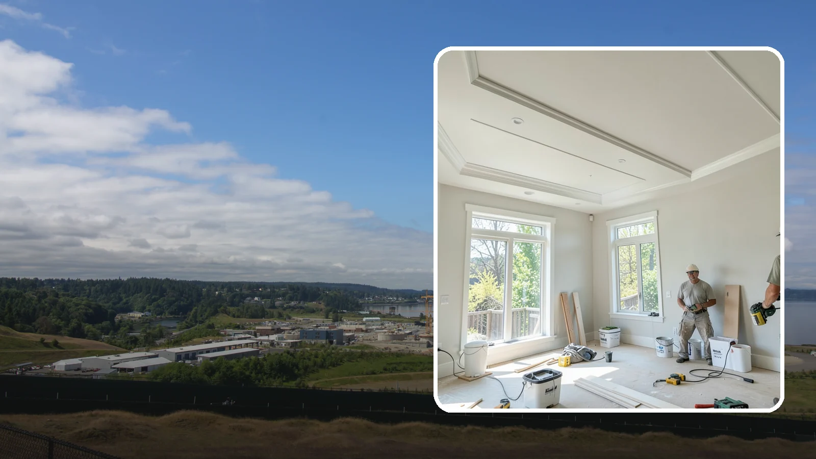 Tray Ceiling Construction in University Place, Pierce County, WA - A recessed tray ceiling that adds subtle height, elegance, and visual interest to a room.