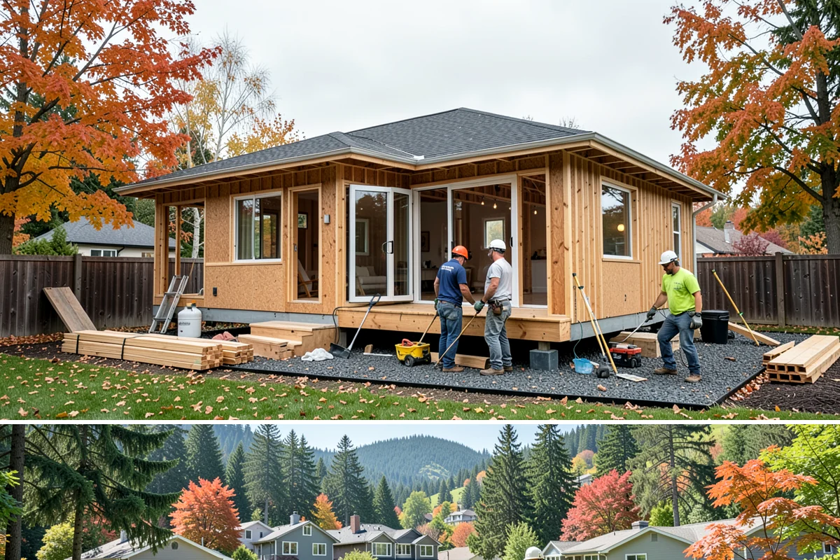 Trellis Construction in Fircrest, Pierce County, WA - Early-season installation gives finishes time to set before spring planting takes hold.