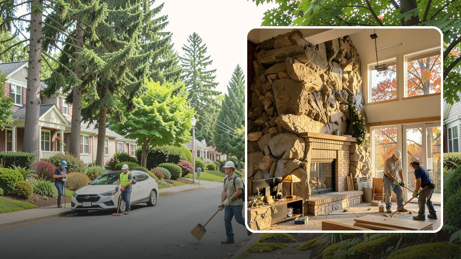 Two-Story Fireplace Construction in Beaux Arts Village, King County, WA - Dramatic floor-to-ceiling fireplaces engineered for great rooms and vaulted spaces.