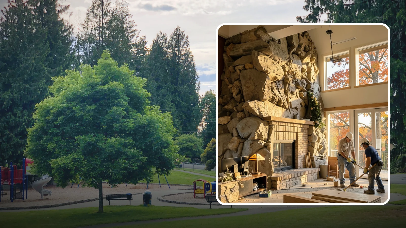 Two-Story Fireplace Construction in Bonney Lake, Pierce County, WA - Dramatic floor-to-ceiling fireplaces engineered for great rooms and vaulted spaces.