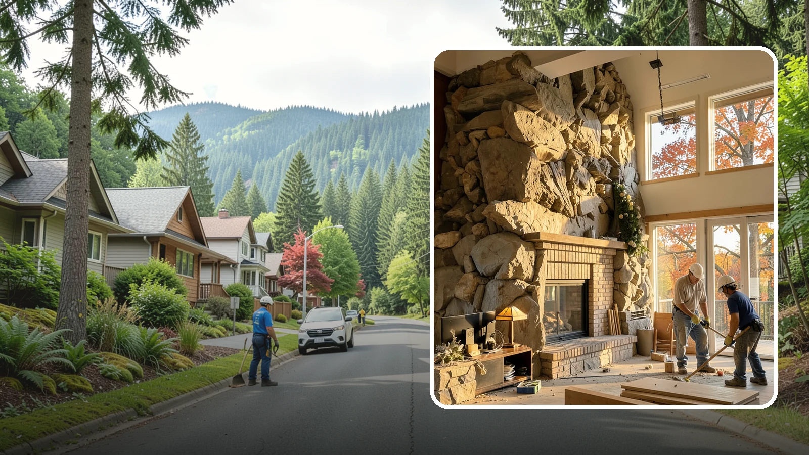 Two-Story Fireplace Construction in Darrington, Snohomish County, WA - Dramatic floor-to-ceiling fireplaces engineered for great rooms and vaulted spaces.