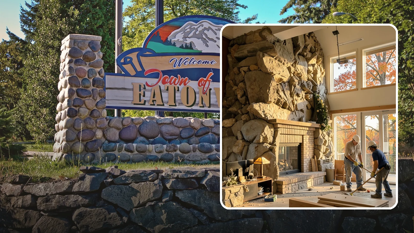 Two-Story Fireplace Construction in Eatonville, Pierce County, WA - Dramatic floor-to-ceiling fireplaces engineered for great rooms and vaulted spaces.
