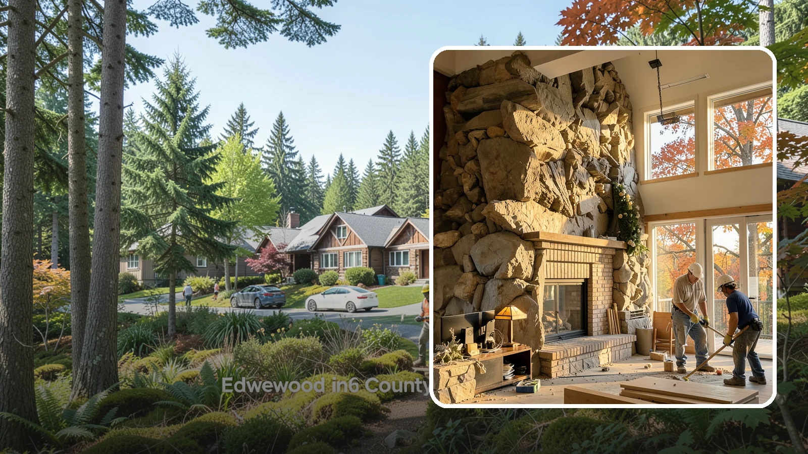 Two-Story Fireplace Construction in Edgewood, Pierce County, WA - Dramatic floor-to-ceiling fireplaces engineered for great rooms and vaulted spaces.
