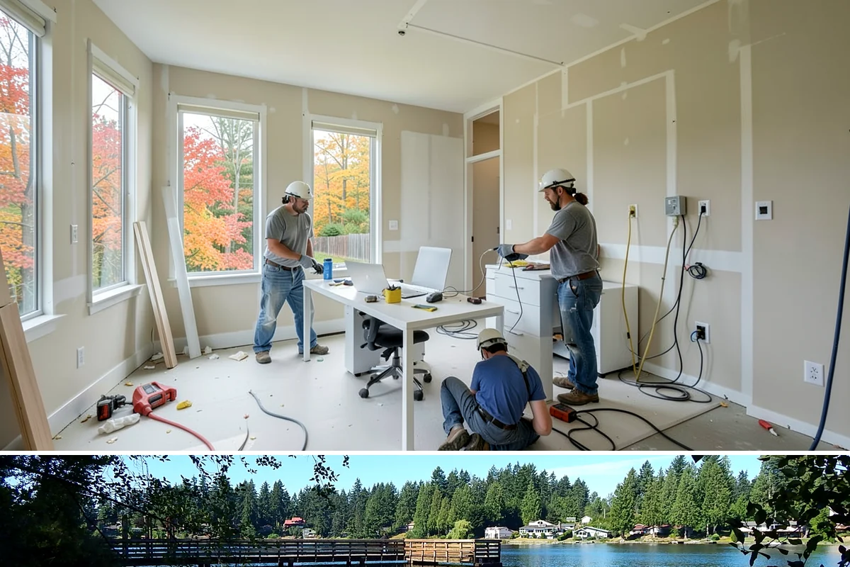 Two-Story Fireplace Construction in Federal Way, King County, WA - This is a larger interior build best scheduled with lead time, often started in the drier months to align with the overall...