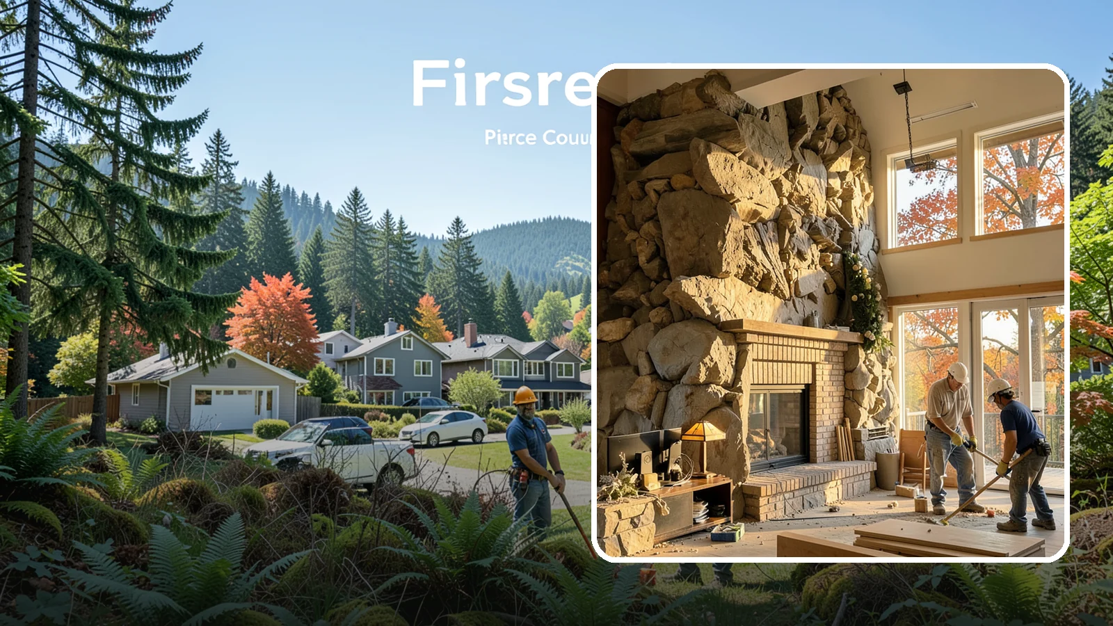 Two-Story Fireplace Construction in Fircrest, Pierce County, WA - Dramatic floor-to-ceiling fireplaces engineered for great rooms and vaulted spaces.