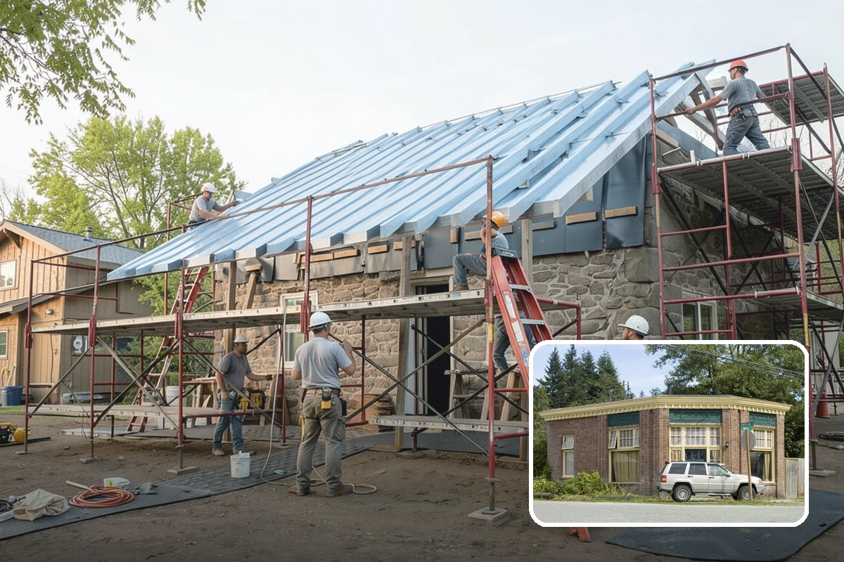Two-Story Fireplace Construction in Hamilton, Skagit County, WA - Commanding focal point for vaulted great rooms