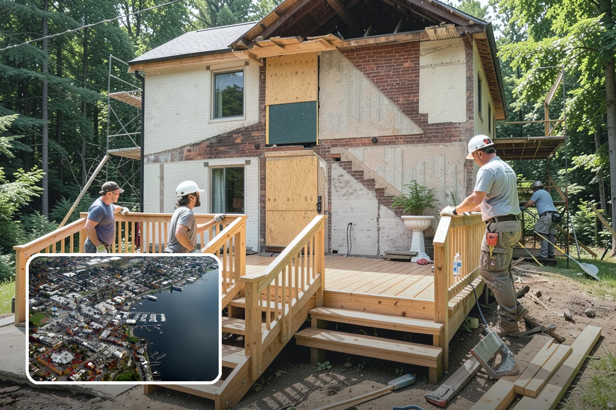 Two-Story Fireplace Construction in Kirkland, King County, WA - Commanding focal point for vaulted great rooms