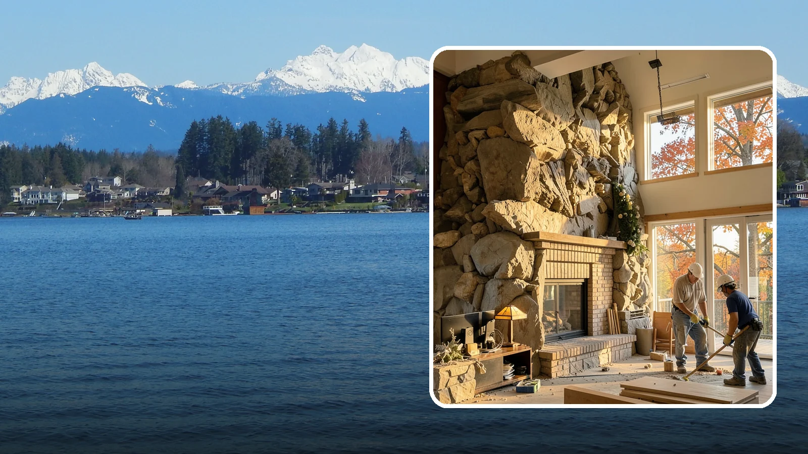 Two-Story Fireplace Construction in Lake Stevens, Snohomish County, WA - Dramatic floor-to-ceiling fireplaces engineered for great rooms and vaulted spaces.
