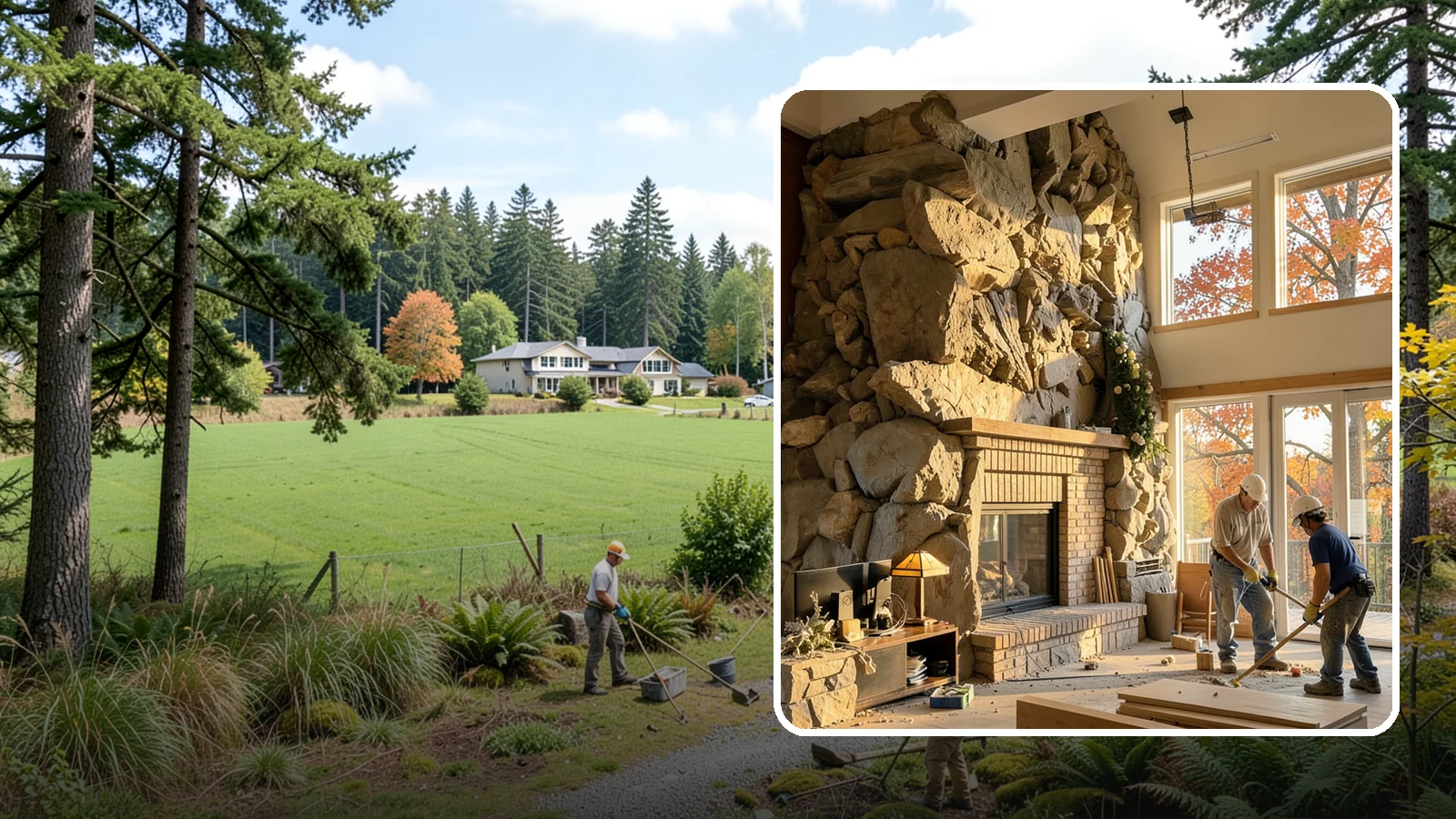 Two-Story Fireplace Construction in Lyman, Skagit County, WA - Dramatic floor-to-ceiling fireplaces engineered for great rooms and vaulted spaces.