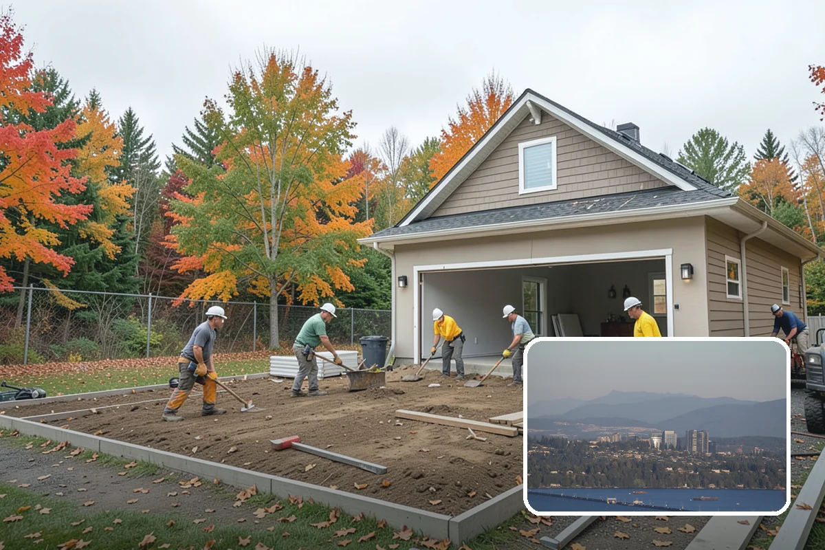 Two-Story Fireplace Construction in Medina, King County, WA - Commanding focal point for vaulted great rooms