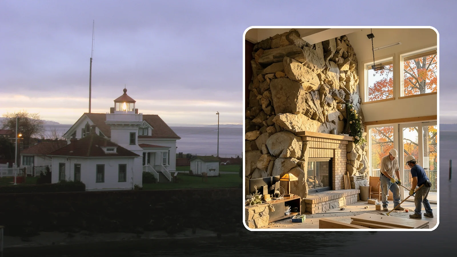 Two-Story Fireplace Construction in Mukilteo, Snohomish County, WA - Dramatic floor-to-ceiling fireplaces engineered for great rooms and vaulted spaces.