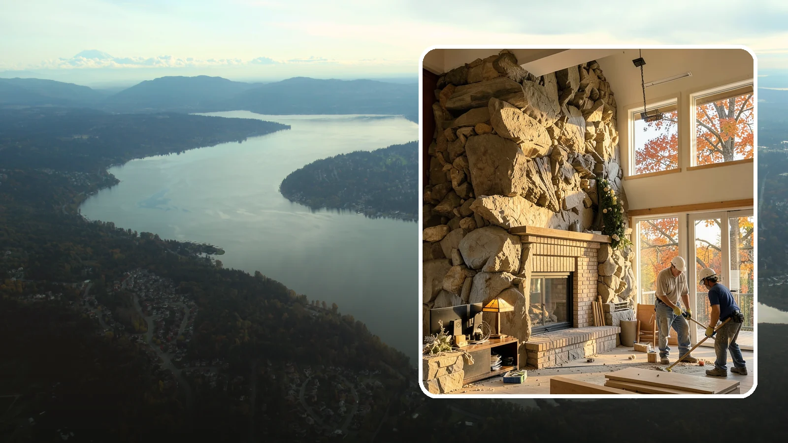 Two-Story Fireplace Construction in Sammamish, King County, WA - Dramatic floor-to-ceiling fireplaces engineered for great rooms and vaulted spaces.