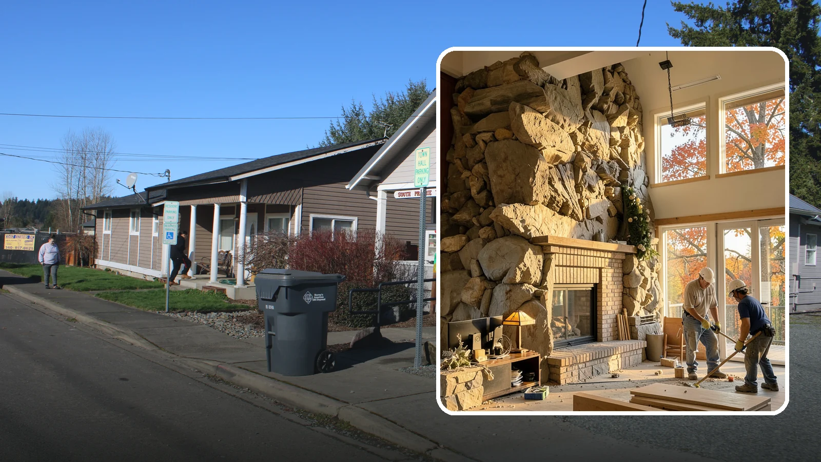Two-Story Fireplace Construction in South Prairie, Pierce County, WA - Dramatic floor-to-ceiling fireplaces engineered for great rooms and vaulted spaces.