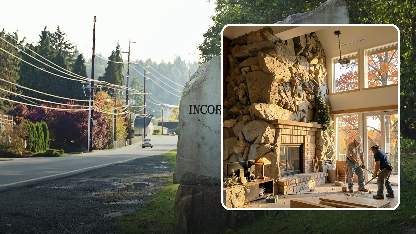 Two-Story Fireplace Construction in Wilkeson, Pierce County, WA - Dramatic floor-to-ceiling fireplaces engineered for great rooms and vaulted spaces.