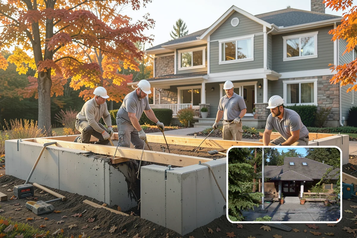 Two-Story Fireplace Construction in Yarrow Point, King County, WA - Commanding focal point for vaulted great rooms