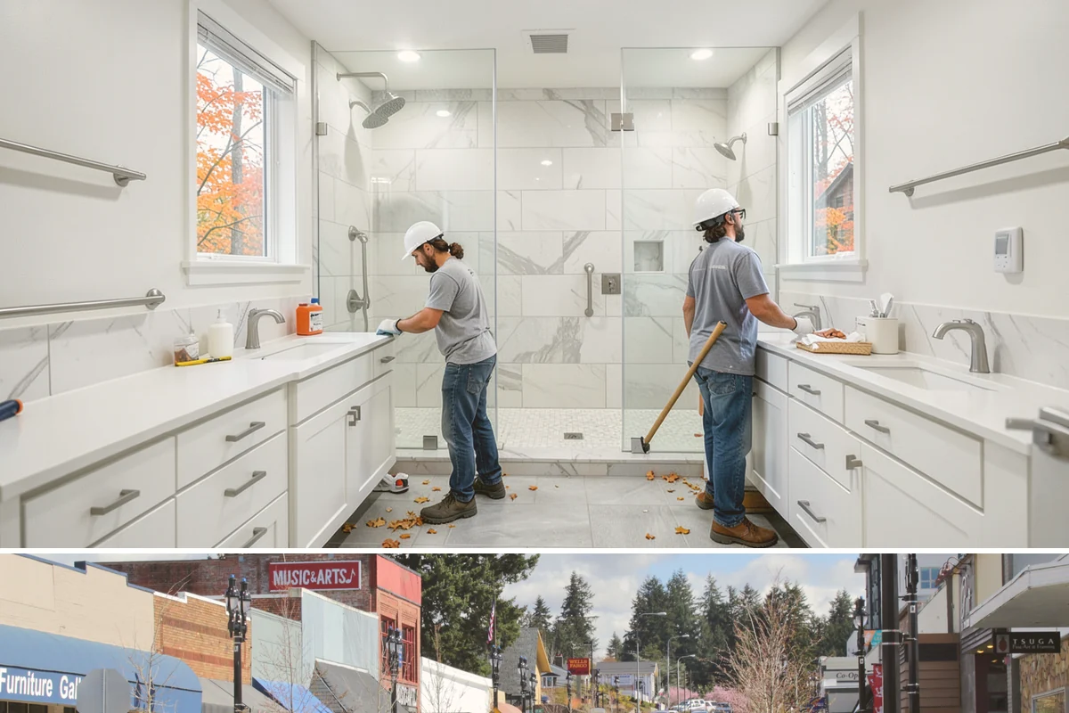 Wall Framing in Bothell, King County, WA - Framing goes fastest in our drier late-spring through early-fall window, though we tarp and sequence work to keep raising walls...