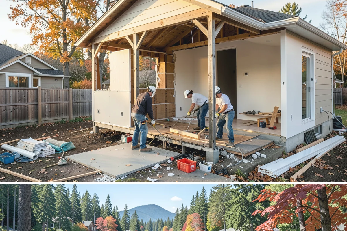 Wall Framing in Covington, King County, WA - Framing goes fastest in our drier late-spring through early-fall window, though we tarp and sequence work to keep raising walls...