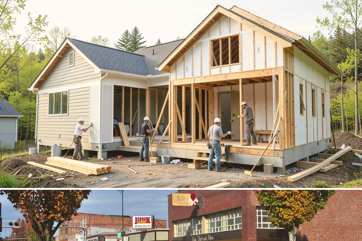 Wall Framing in Puyallup, Pierce County, WA - Framing goes fastest in our drier late-spring through early-fall window, though we tarp and sequence work to keep raising walls...