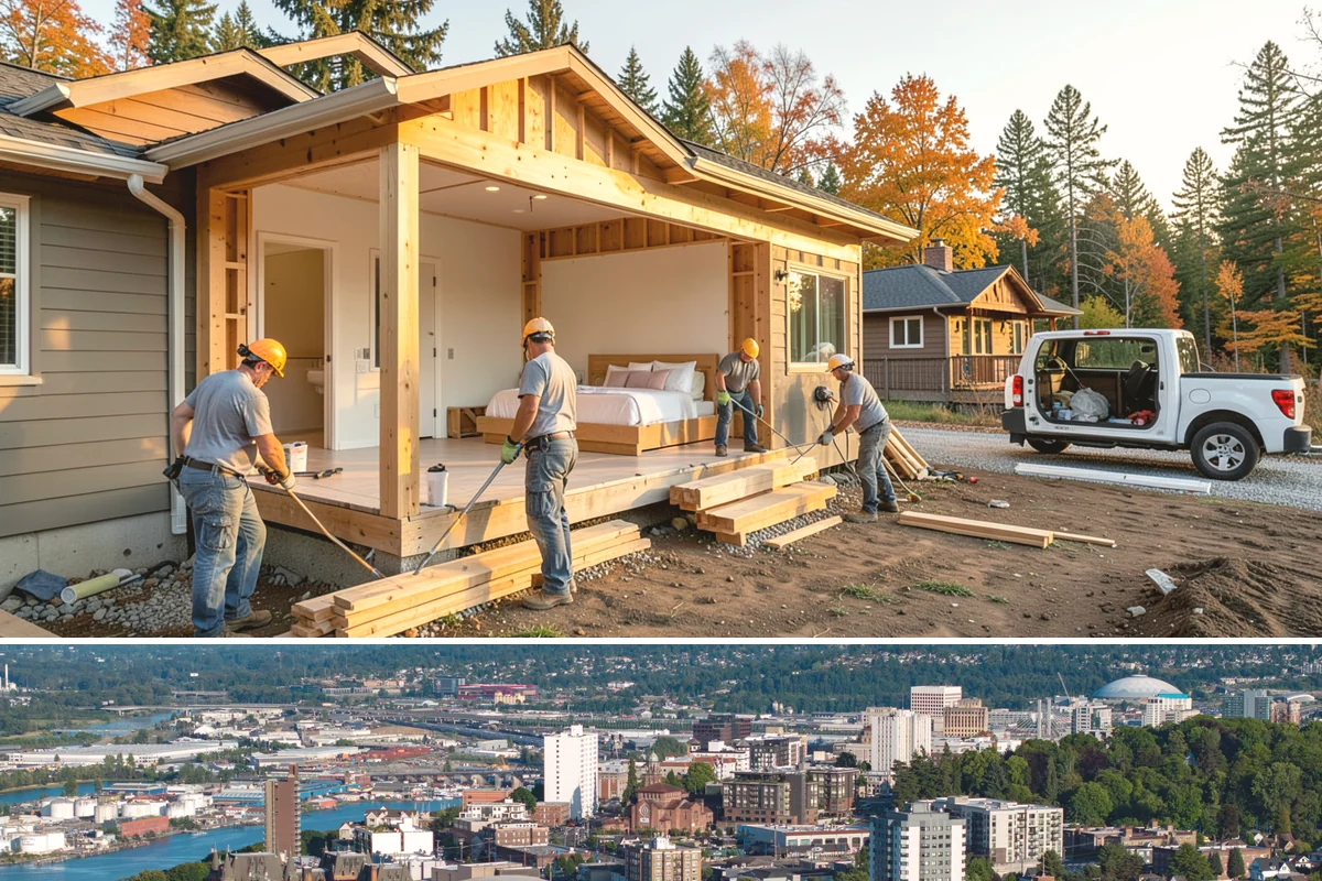 Wall Framing in Tacoma, Pierce County, WA - Framing goes fastest in our drier late-spring through early-fall window, though we tarp and sequence work to keep raising walls...