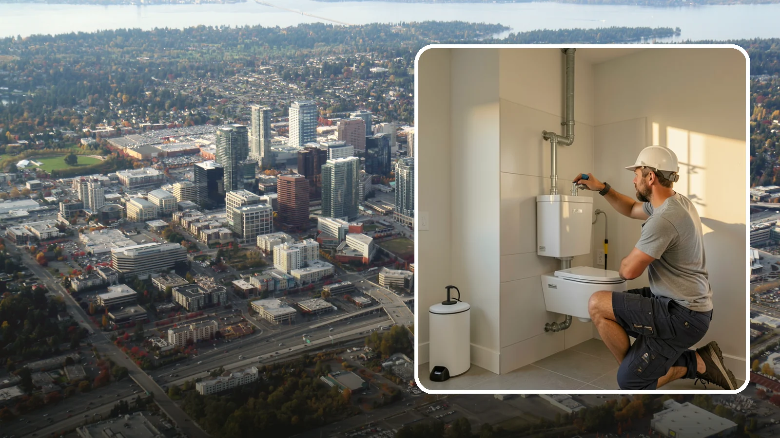 Wall-Hung Toilet Installation in Bellevue, King County, WA - A wall-hung toilet installation mounts the bowl to a concealed in-wall tank for a clean, minimal look.