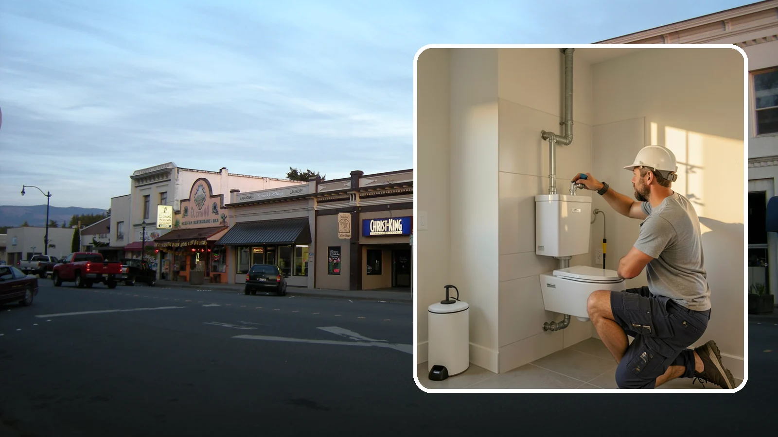 Wall-Hung Toilet Installation in Burlington, Skagit County, WA - A wall-hung toilet installation mounts the bowl to a concealed in-wall tank for a clean, minimal look.