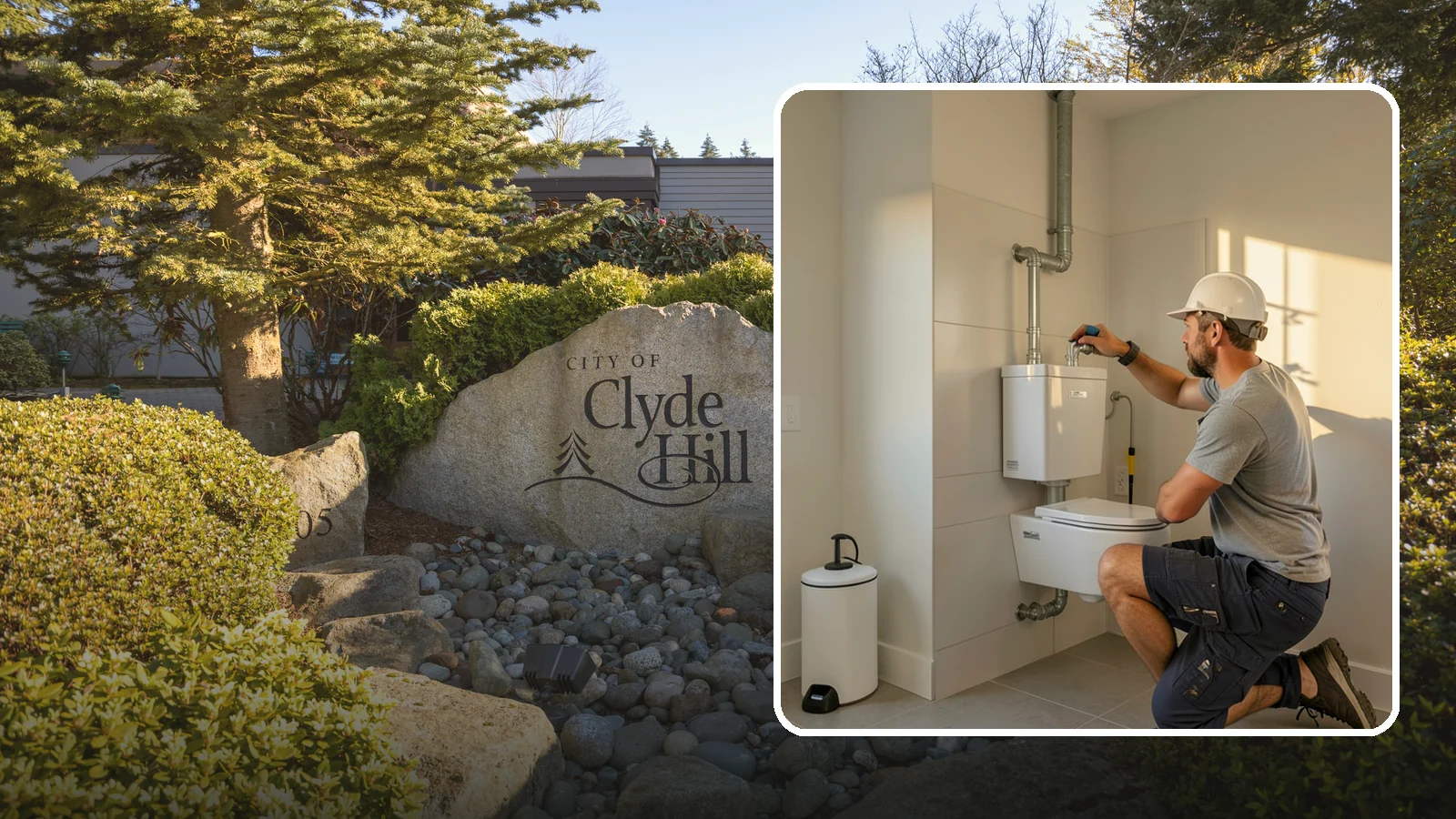 Wall-Hung Toilet Installation in Clyde Hill, King County, WA - A wall-hung toilet installation mounts the bowl to a concealed in-wall tank for a clean, minimal look.