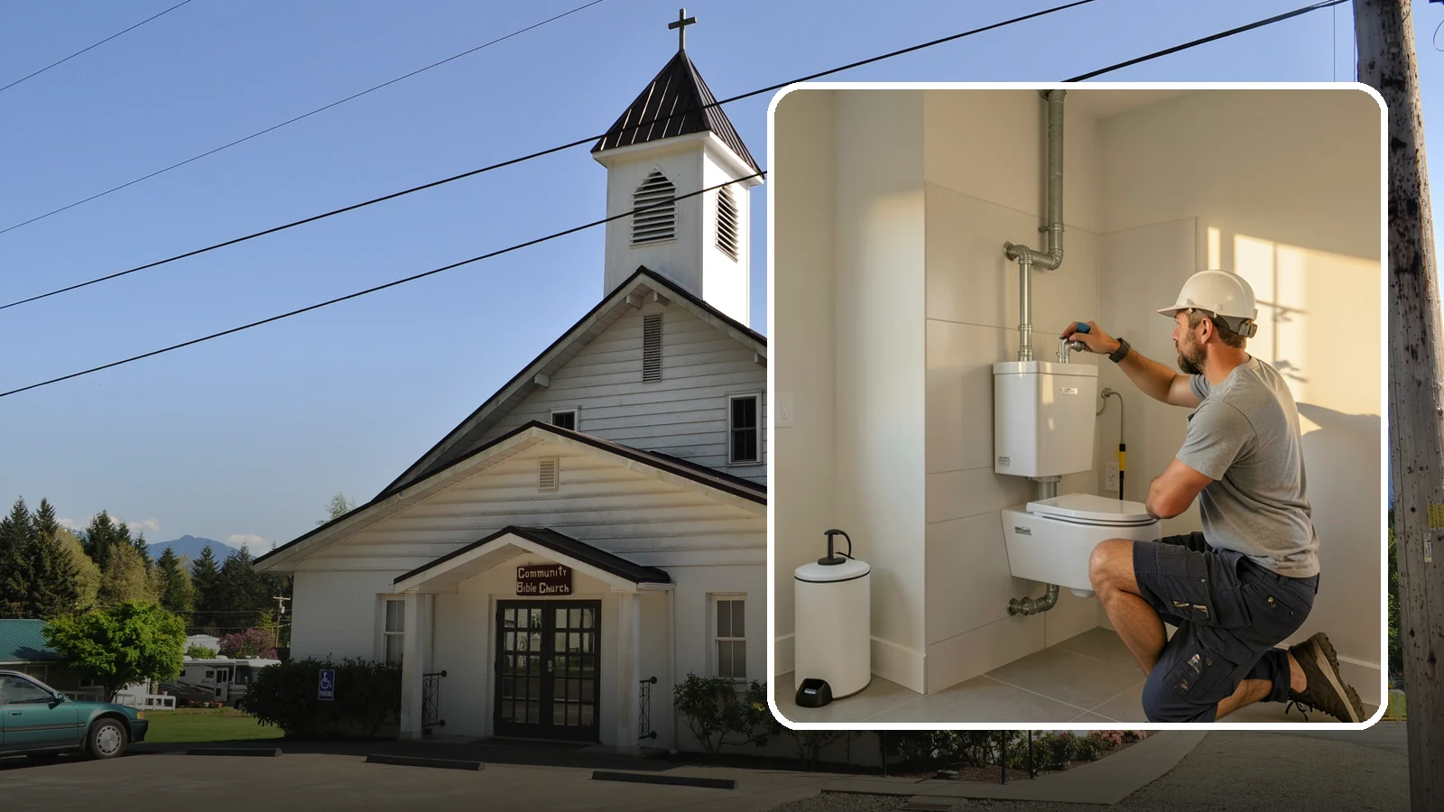 Wall-Hung Toilet Installation in Concrete, Skagit County, WA - A wall-hung toilet installation mounts the bowl to a concealed in-wall tank for a clean, minimal look.