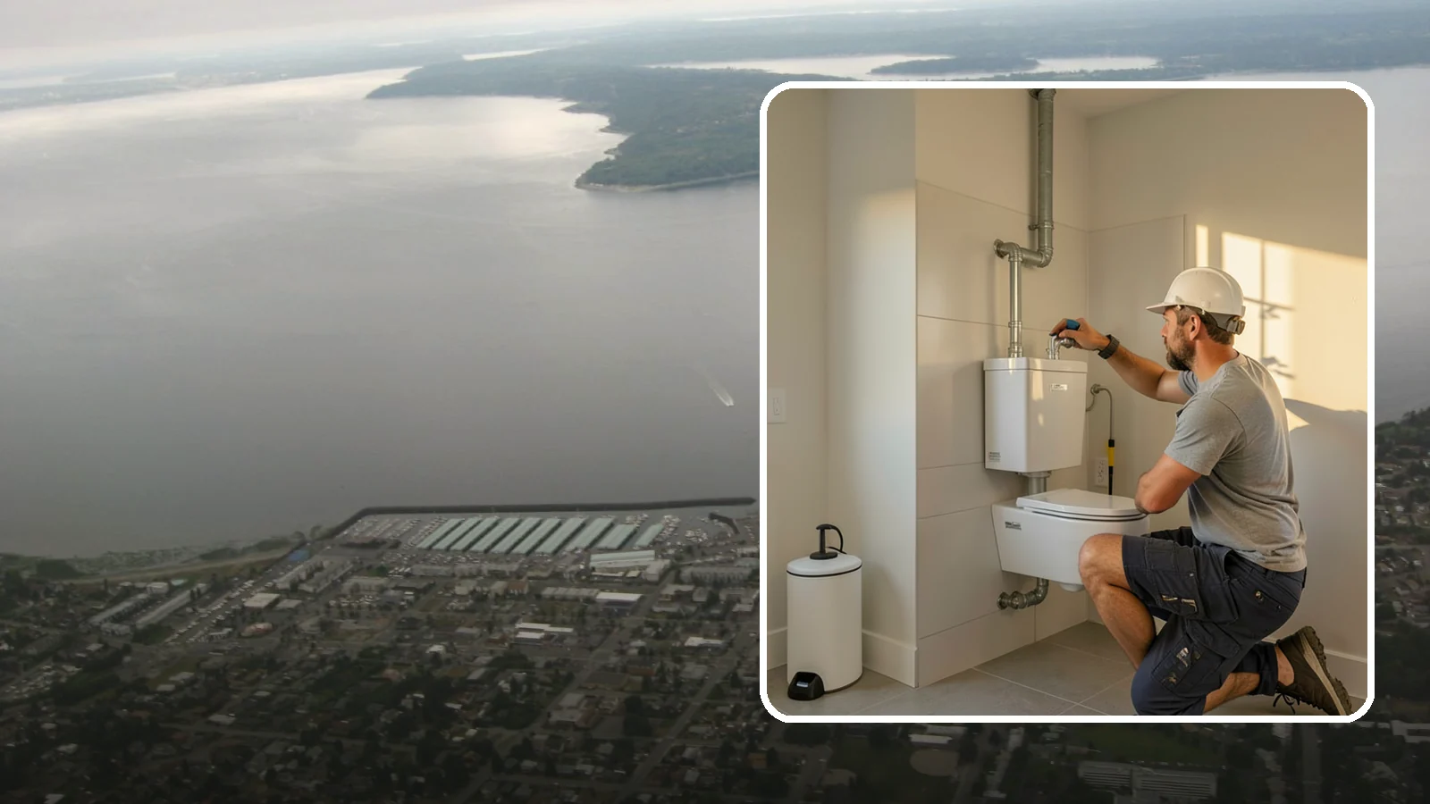 Wall-Hung Toilet Installation in Des Moines, King County, WA - A wall-hung toilet installation mounts the bowl to a concealed in-wall tank for a clean, minimal look.