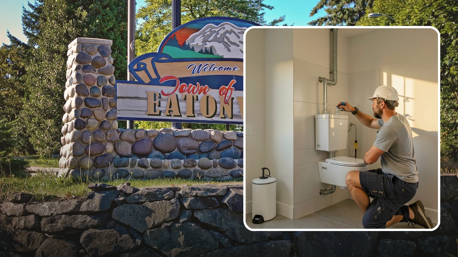 Wall-Hung Toilet Installation in Eatonville, Pierce County, WA - A wall-hung toilet installation mounts the bowl to a concealed in-wall tank for a clean, minimal look.