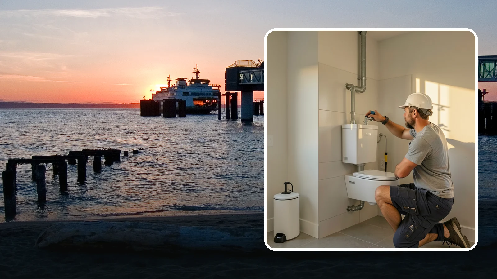 Wall-Hung Toilet Installation in Edmonds, Snohomish County, WA - A wall-hung toilet installation mounts the bowl to a concealed in-wall tank for a clean, minimal look.