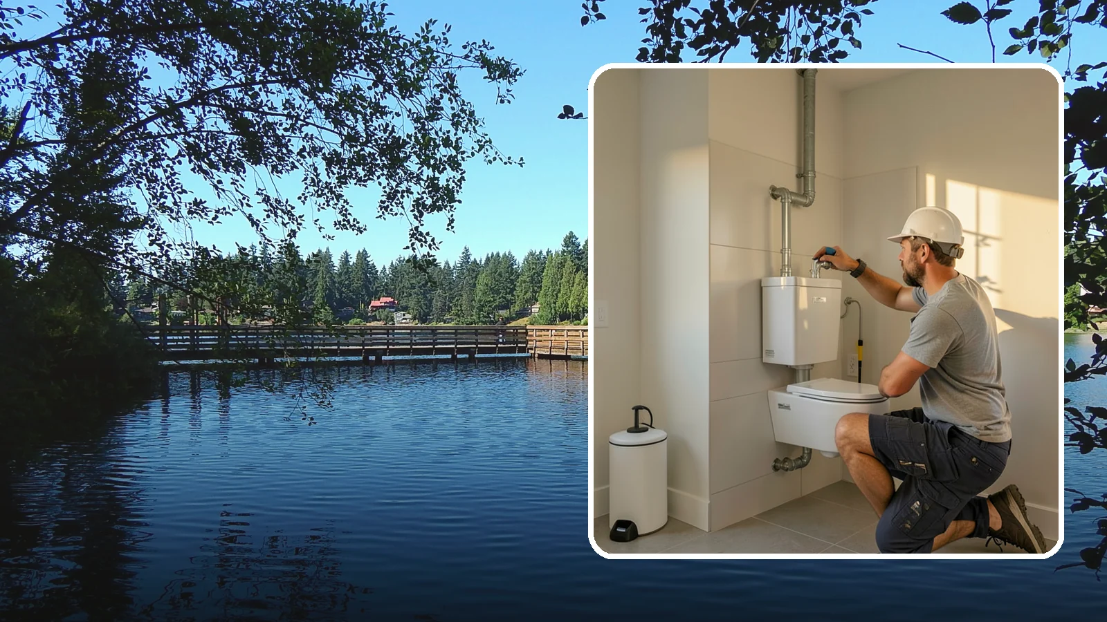 Wall-Hung Toilet Installation in Federal Way, King County, WA - A wall-hung toilet installation mounts the bowl to a concealed in-wall tank for a clean, minimal look.