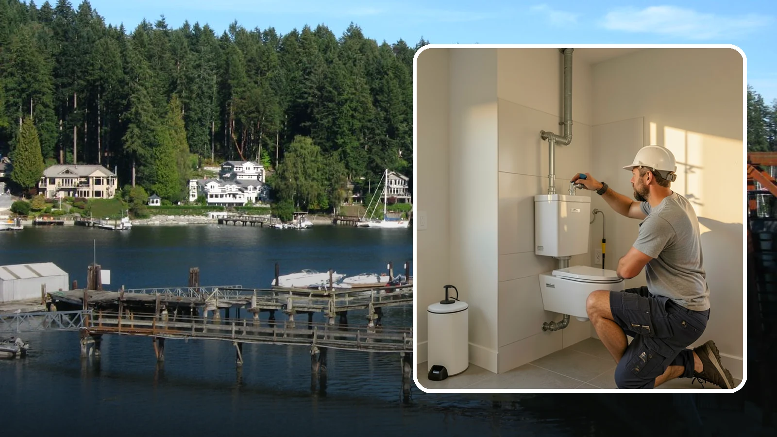 Wall-Hung Toilet Installation in Gig Harbor, Pierce County, WA - A wall-hung toilet installation mounts the bowl to a concealed in-wall tank for a clean, minimal look.
