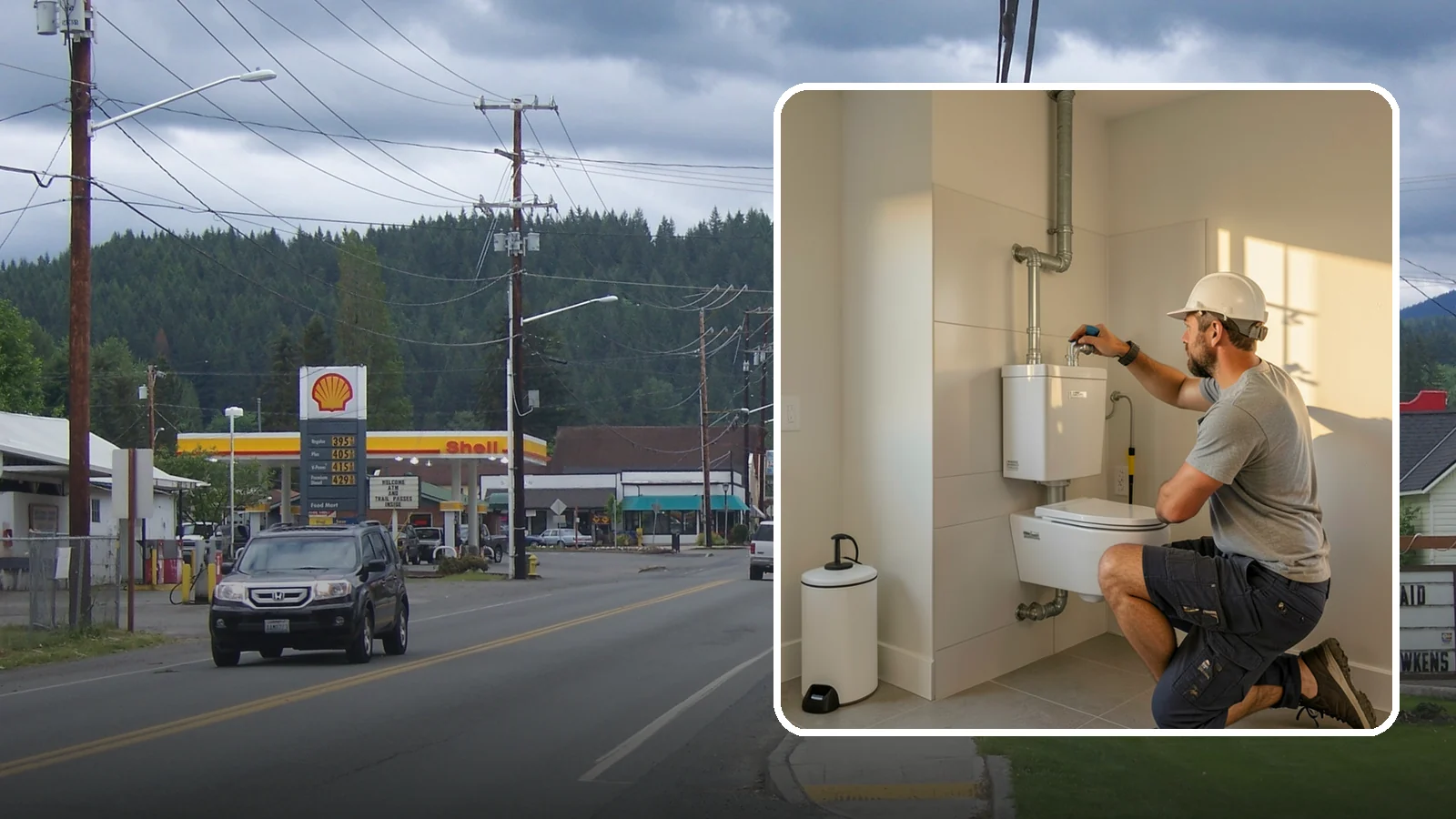 Wall-Hung Toilet Installation in Granite Falls, Snohomish County, WA - A wall-hung toilet installation mounts the bowl to a concealed in-wall tank for a clean, minimal look.