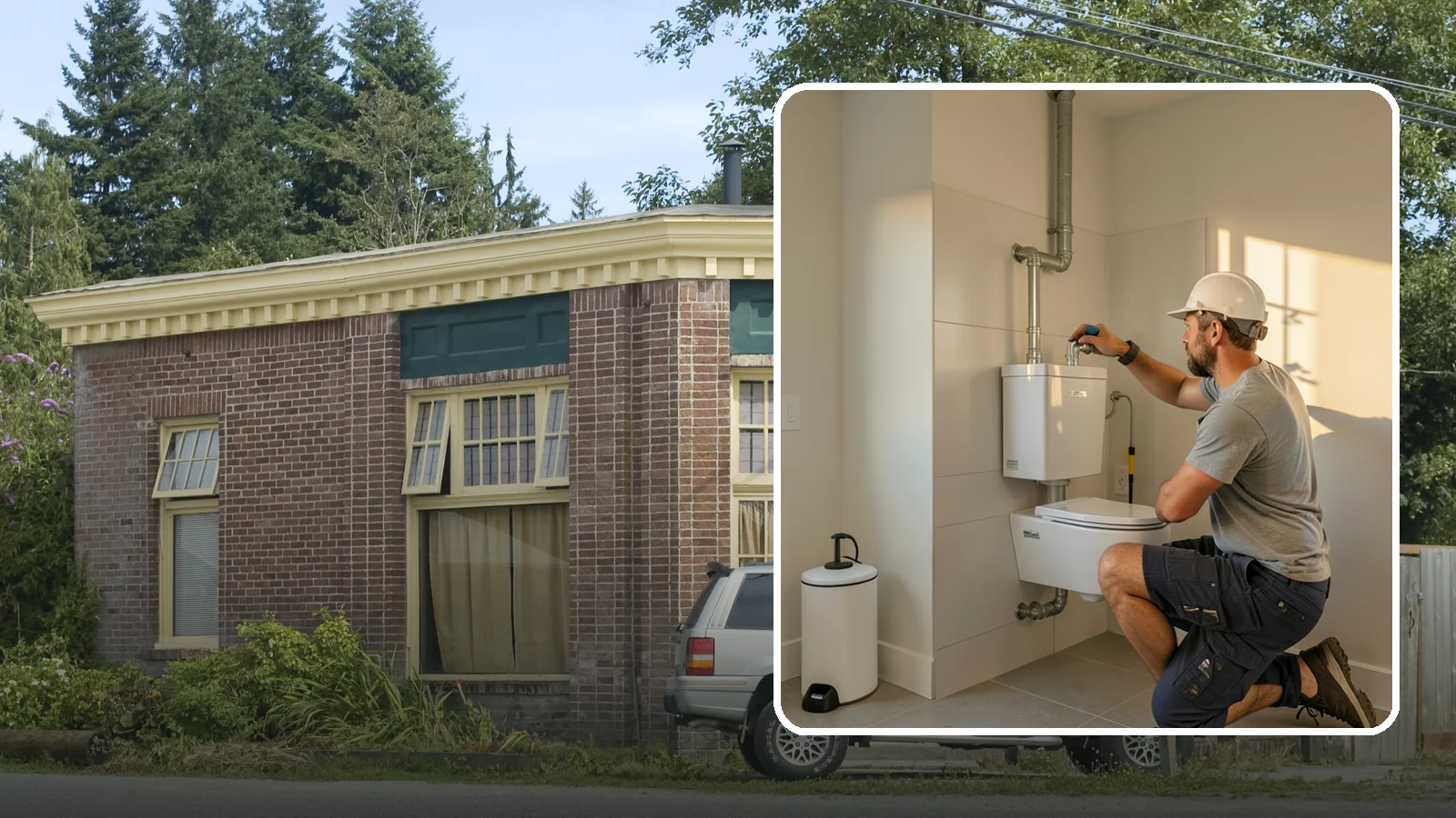 Wall-Hung Toilet Installation in Hamilton, Skagit County, WA - A wall-hung toilet installation mounts the bowl to a concealed in-wall tank for a clean, minimal look.
