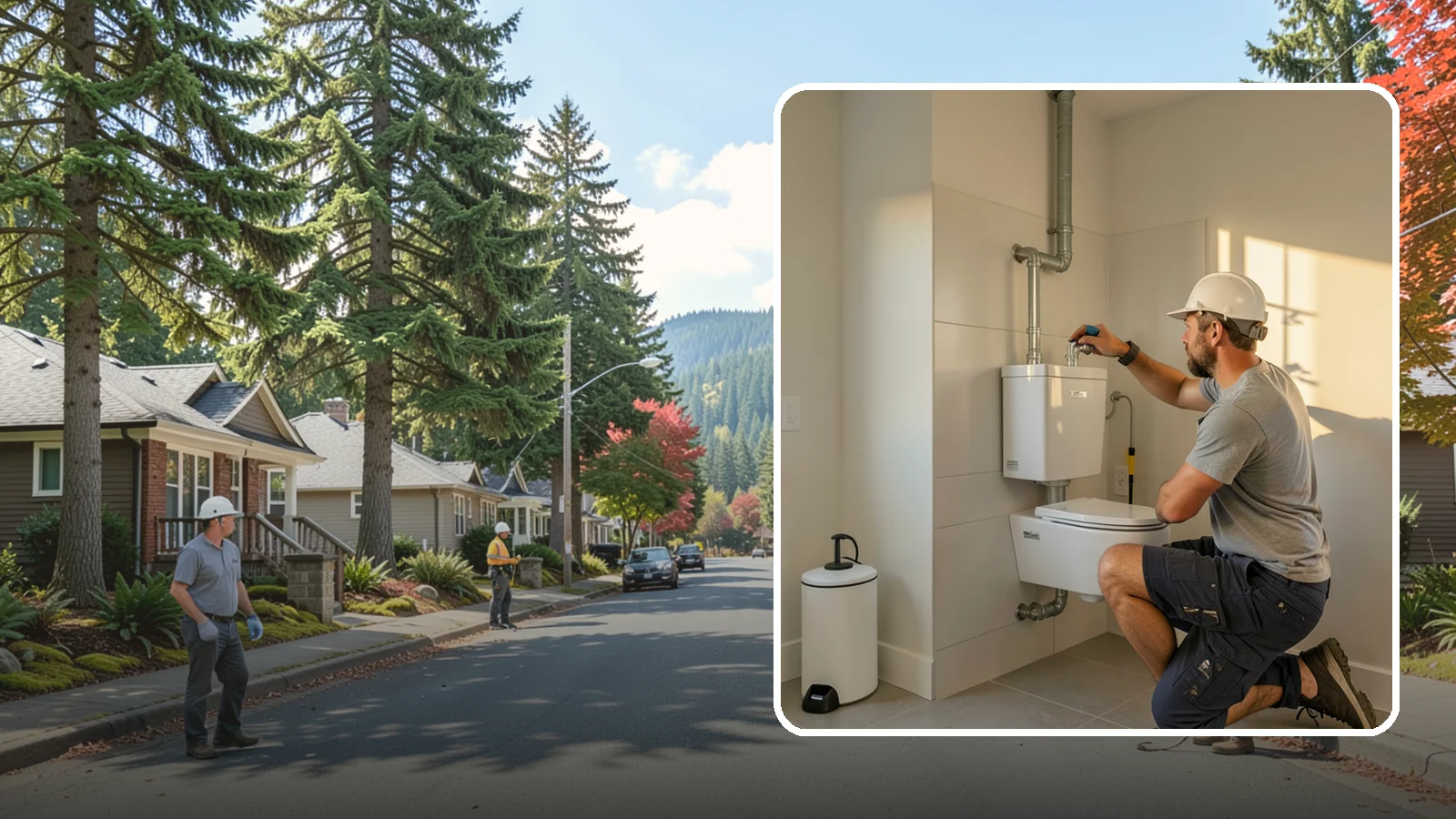 Wall-Hung Toilet Installation in Hunts Point, King County, WA - A wall-hung toilet installation mounts the bowl to a concealed in-wall tank for a clean, minimal look.