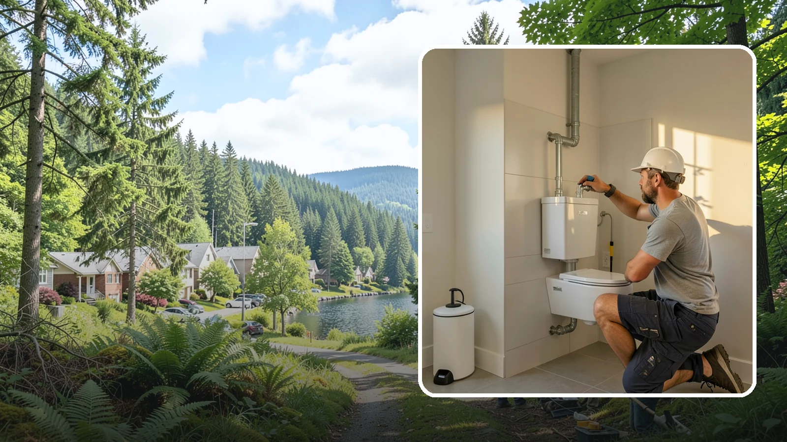 Wall-Hung Toilet Installation in Lake Forest Park, King County, WA - A wall-hung toilet installation mounts the bowl to a concealed in-wall tank for a clean, minimal look.
