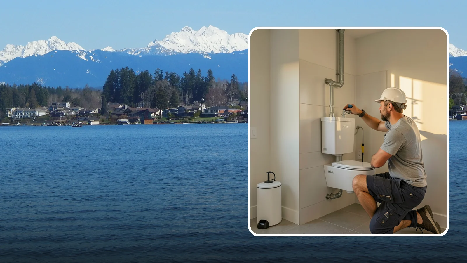 Wall-Hung Toilet Installation in Lake Stevens, Snohomish County, WA - A wall-hung toilet installation mounts the bowl to a concealed in-wall tank for a clean, minimal look.