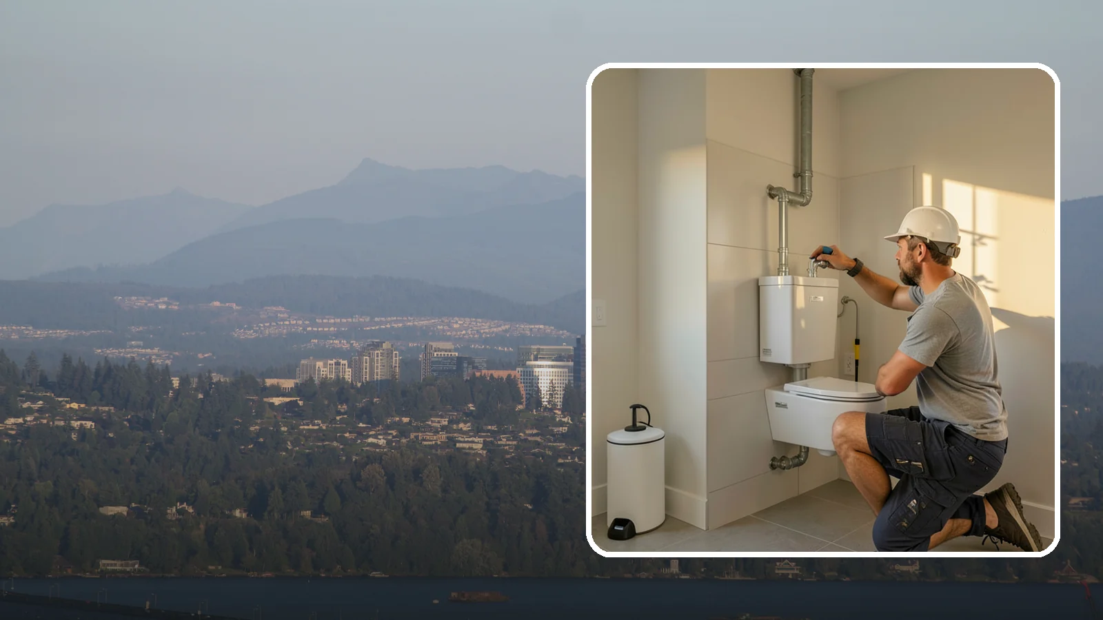 Wall-Hung Toilet Installation in Medina, King County, WA - A wall-hung toilet installation mounts the bowl to a concealed in-wall tank for a clean, minimal look.