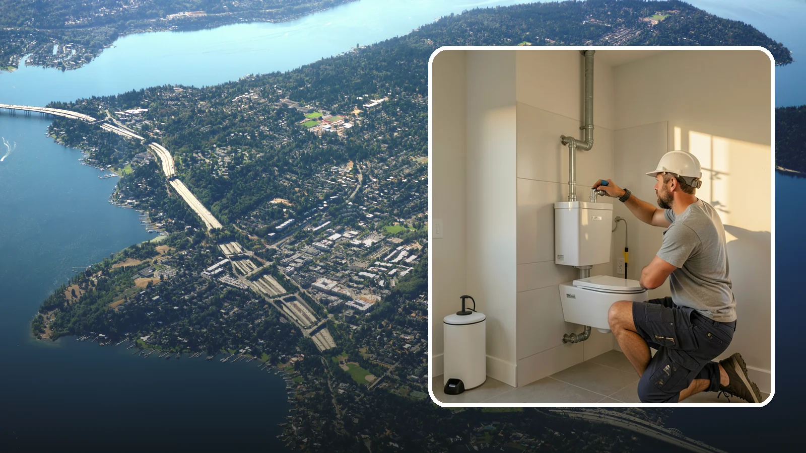 Wall-Hung Toilet Installation in Mercer Island, King County, WA - A wall-hung toilet installation mounts the bowl to a concealed in-wall tank for a clean, minimal look.