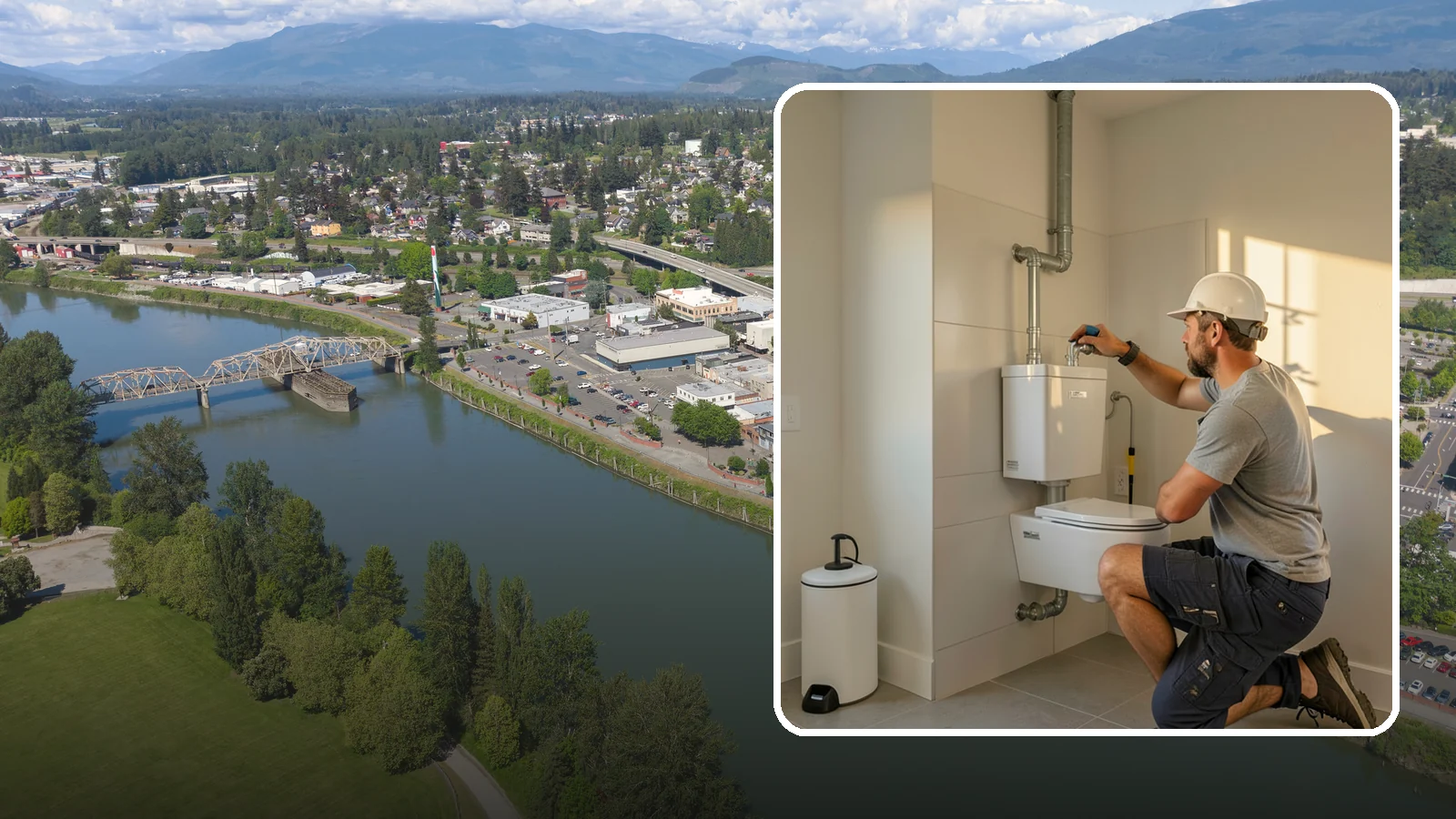 Wall-Hung Toilet Installation in Mount Vernon, Skagit County, WA - A wall-hung toilet installation mounts the bowl to a concealed in-wall tank for a clean, minimal look.