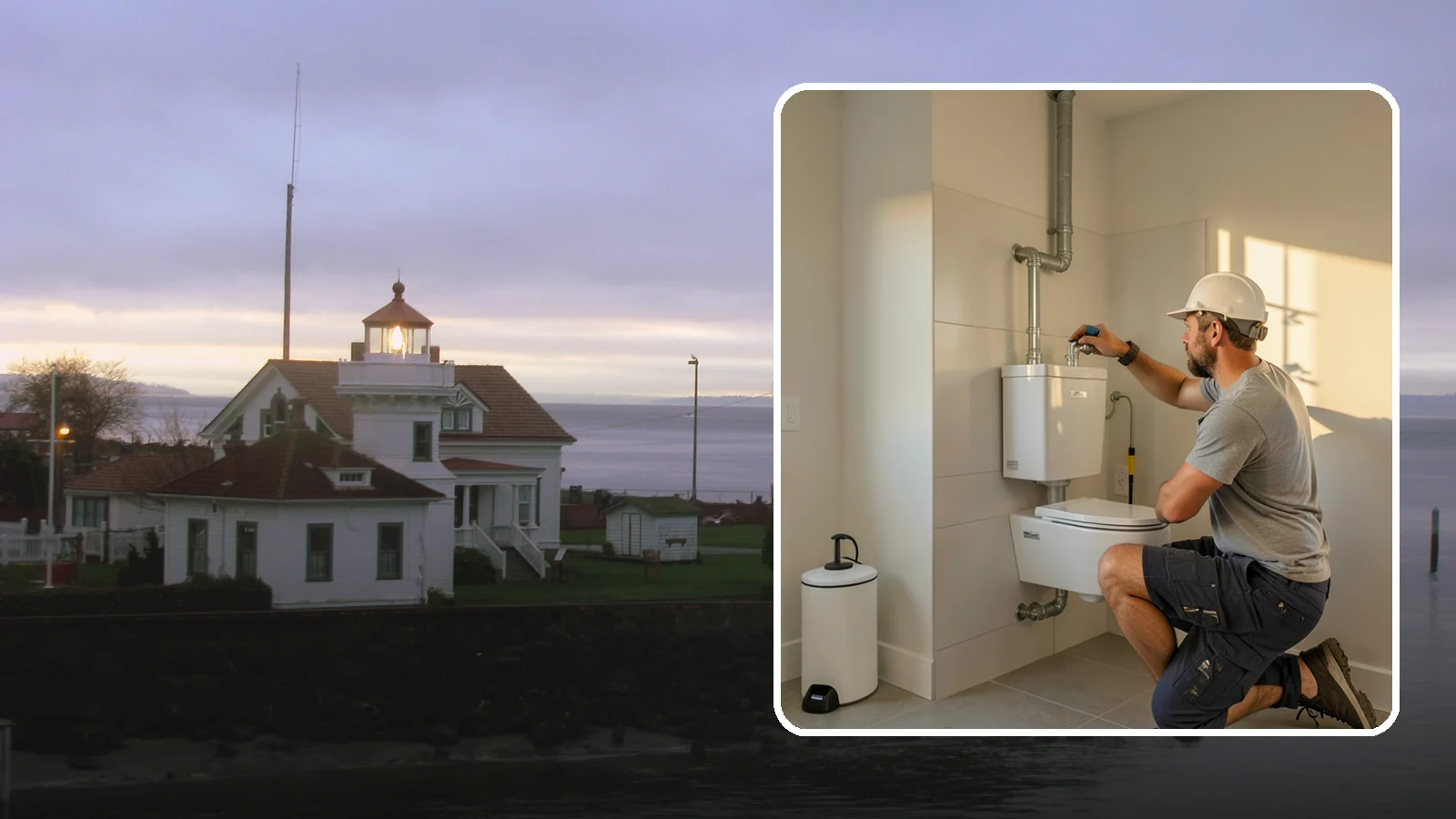Wall-Hung Toilet Installation in Mukilteo, Snohomish County, WA - A wall-hung toilet installation mounts the bowl to a concealed in-wall tank for a clean, minimal look.