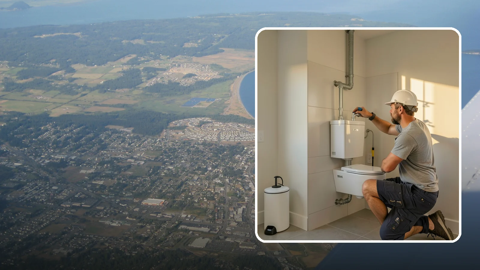 Wall-Hung Toilet Installation in Oak Harbor, Island County, WA - A wall-hung toilet installation mounts the bowl to a concealed in-wall tank for a clean, minimal look.