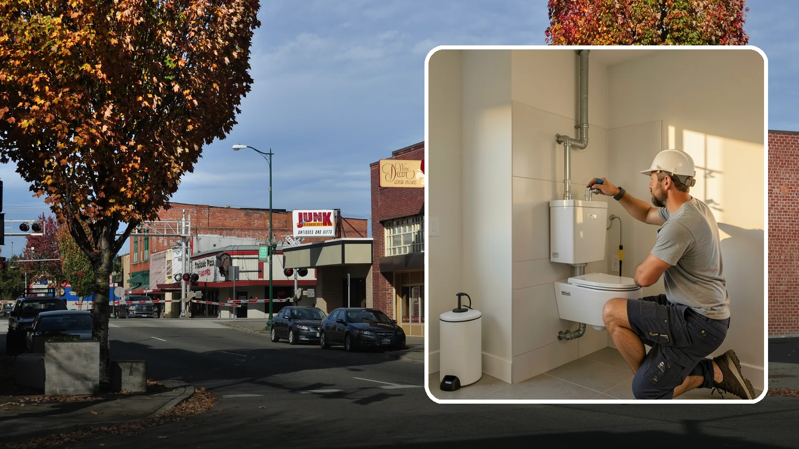 Wall-Hung Toilet Installation in Puyallup, Pierce County, WA - A wall-hung toilet installation mounts the bowl to a concealed in-wall tank for a clean, minimal look.