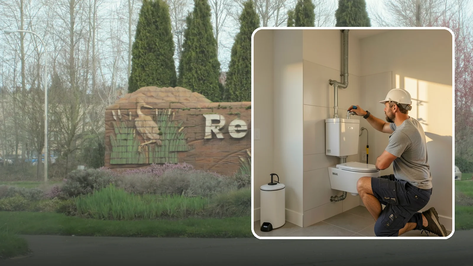 Wall-Hung Toilet Installation in Renton, King County, WA - A wall-hung toilet installation mounts the bowl to a concealed in-wall tank for a clean, minimal look.