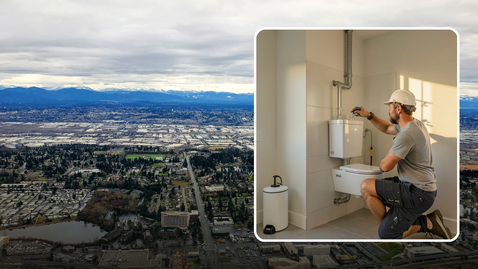 Wall-Hung Toilet Installation in SeaTac, King County, WA - A wall-hung toilet installation mounts the bowl to a concealed in-wall tank for a clean, minimal look.