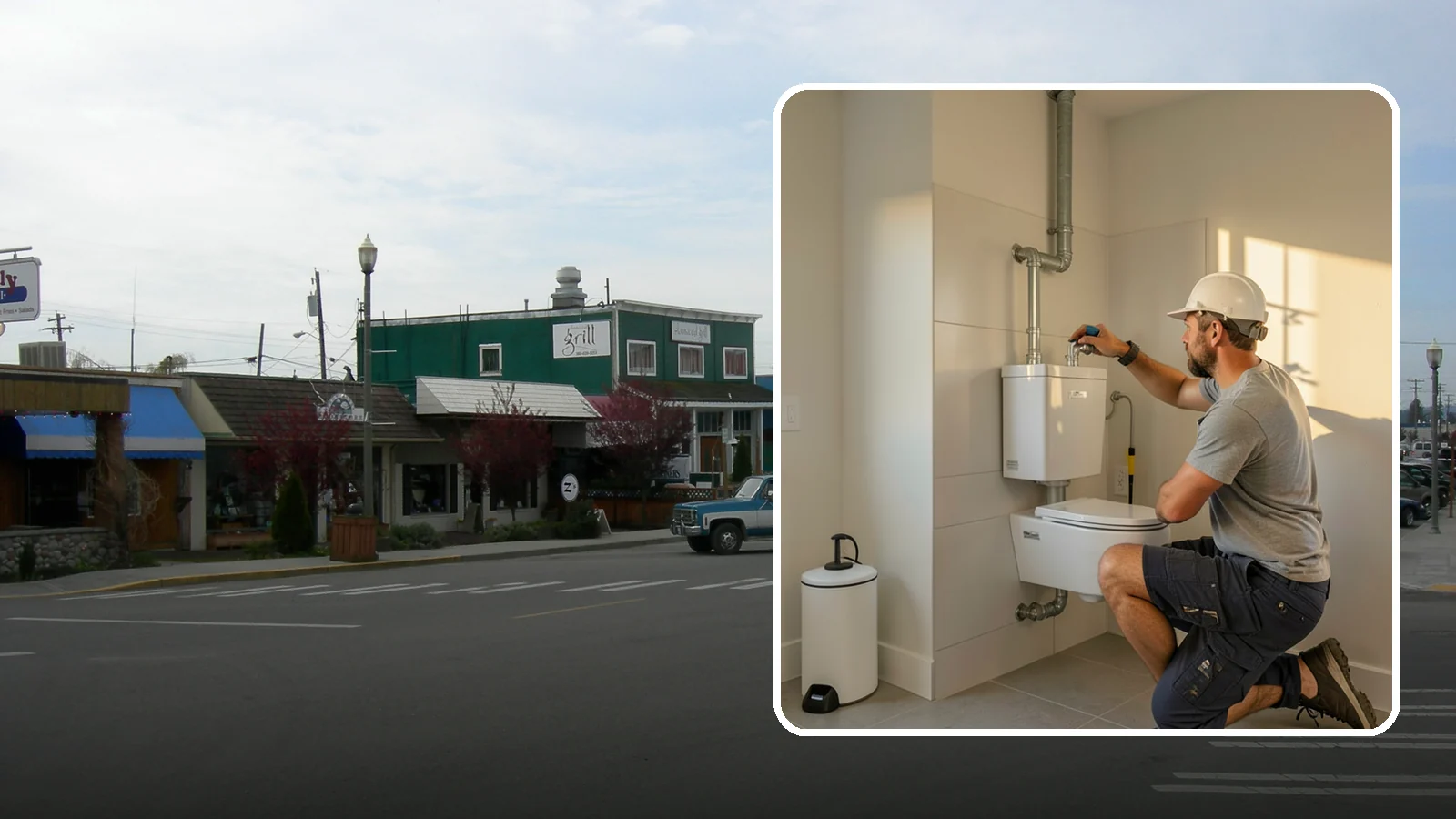 Wall-Hung Toilet Installation in Stanwood, Snohomish County, WA - A wall-hung toilet installation mounts the bowl to a concealed in-wall tank for a clean, minimal look.