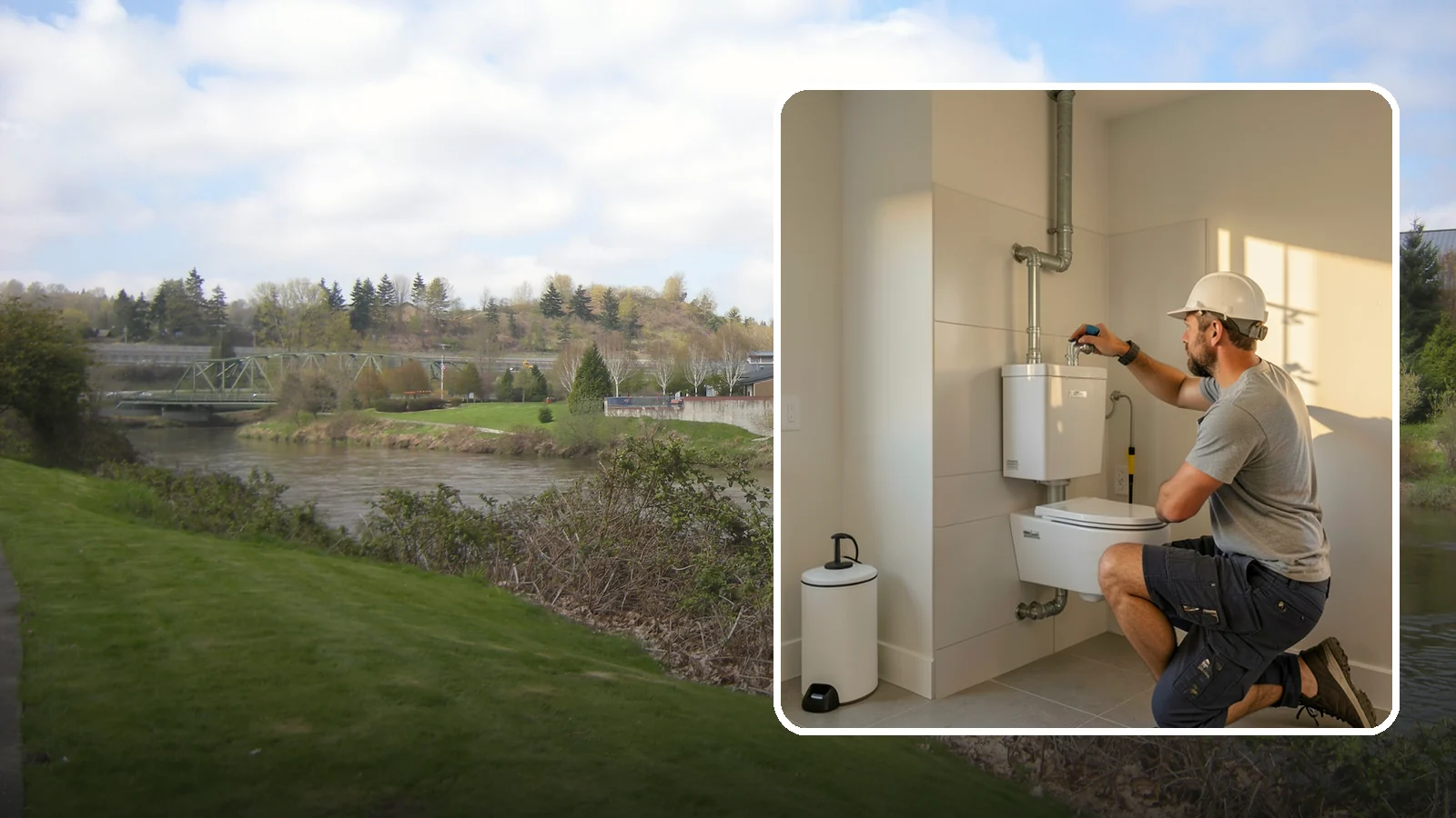 Wall-Hung Toilet Installation in Tukwila, King County, WA - A wall-hung toilet installation mounts the bowl to a concealed in-wall tank for a clean, minimal look.