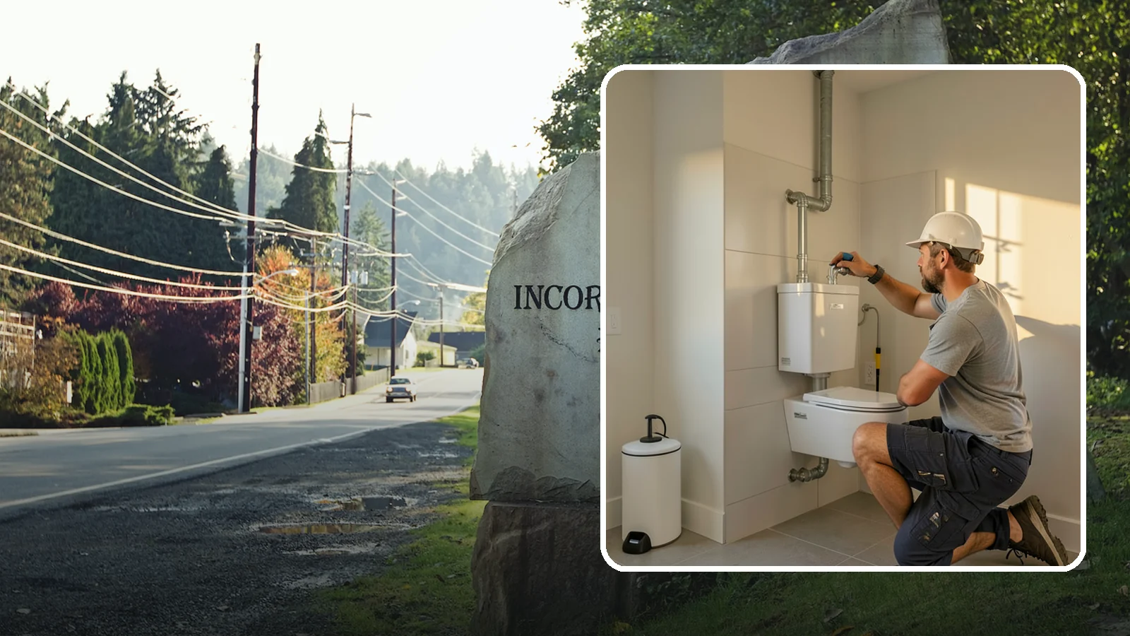 Wall-Hung Toilet Installation in Wilkeson, Pierce County, WA - A wall-hung toilet installation mounts the bowl to a concealed in-wall tank for a clean, minimal look.