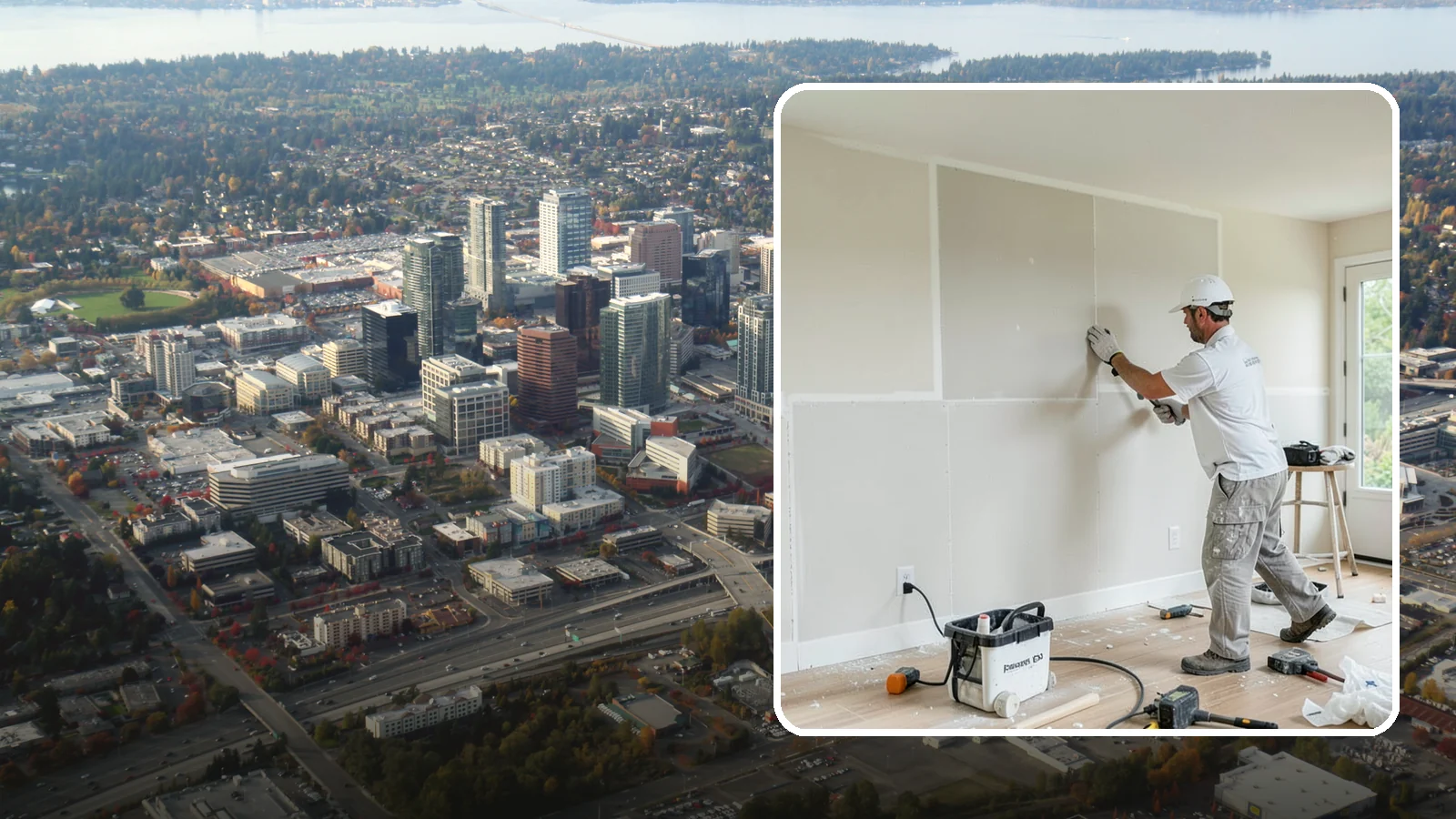Water Damage Drywall Repair in Bellevue, King County, WA - Water damage drywall repair removes ruined board and restores walls after leaks or flooding.