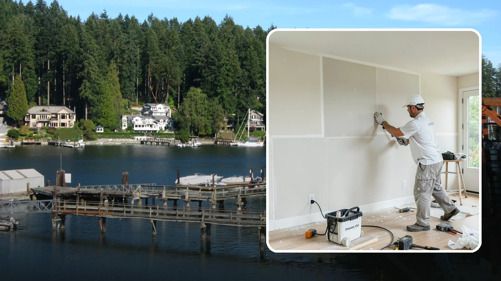 Water Damage Drywall Repair in Gig Harbor, Pierce County, WA - Water damage drywall repair removes ruined board and restores walls after leaks or flooding.